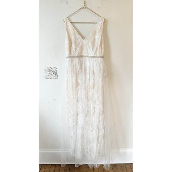 NWT Lulu’s Sweet Love Ivory Lace Tulle Beaded Maxi Dress 1X Wedding - Picture 5 of 13